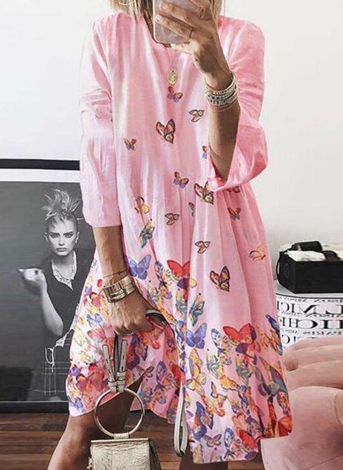 DS11091 Casual Animal Tunic Round Neckline A line Dress