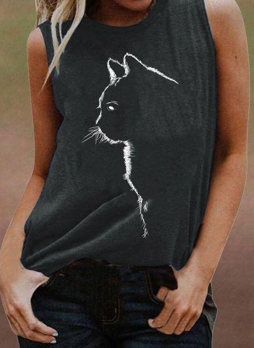 TK10081 Animal Casual Round Neckline Sleeveless Blouses