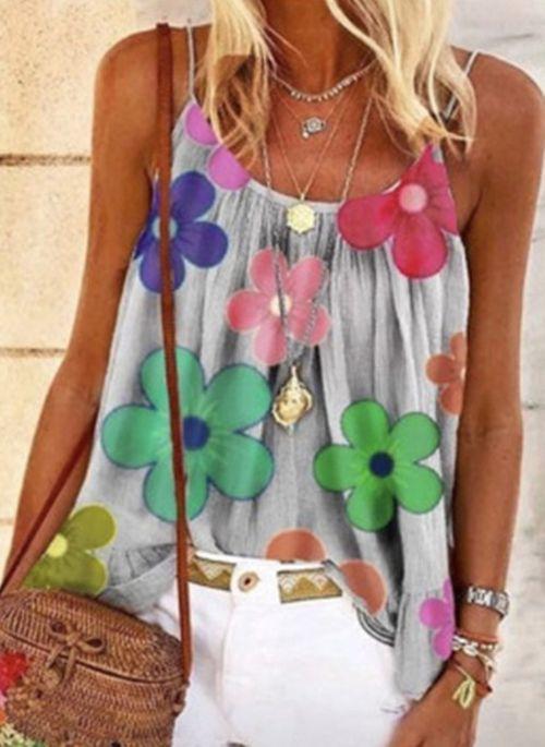 TK10086 Floral Casual Camisole Neckline Sleeveless Blouses