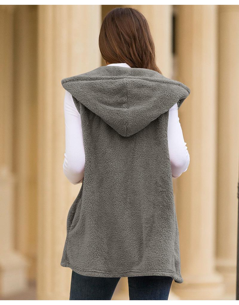 Hooded plush vest jacket