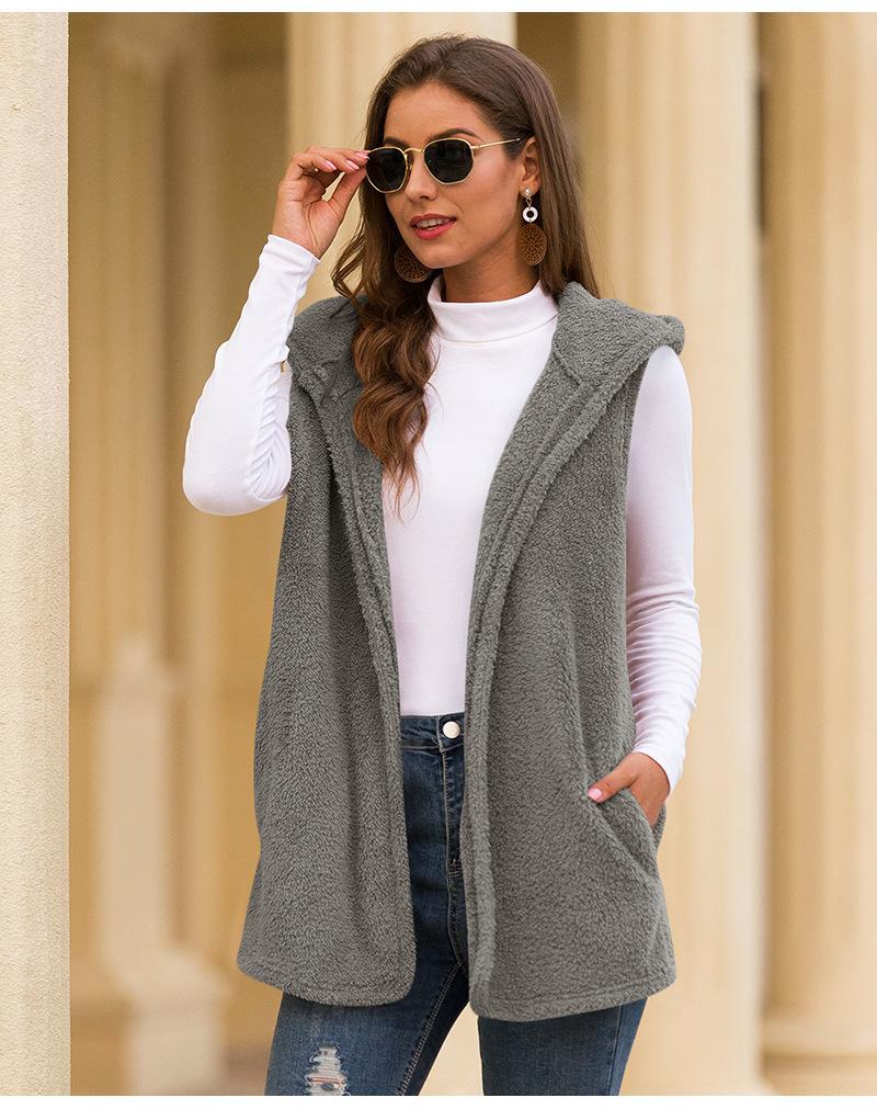 Hooded plush vest jacket