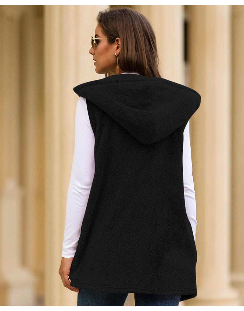 Hooded plush vest jacket