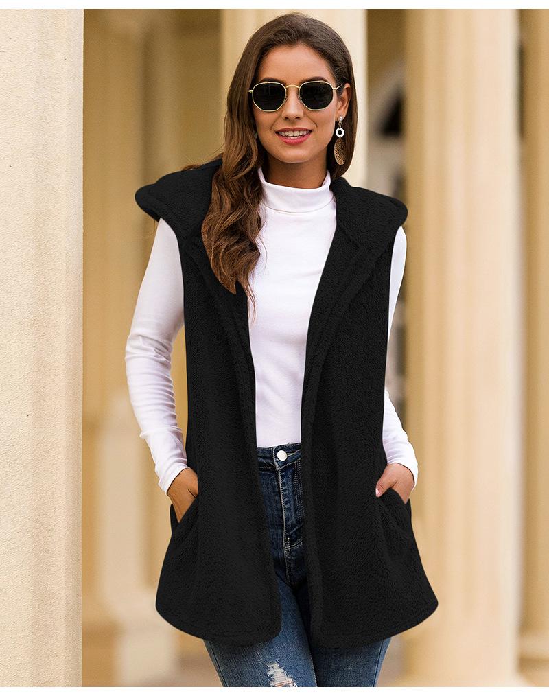 Hooded plush vest jacket