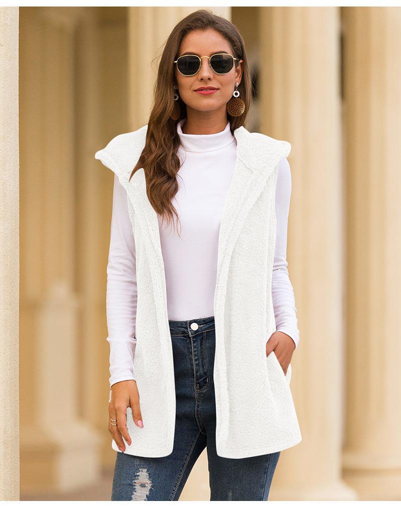 Hooded plush vest jacket