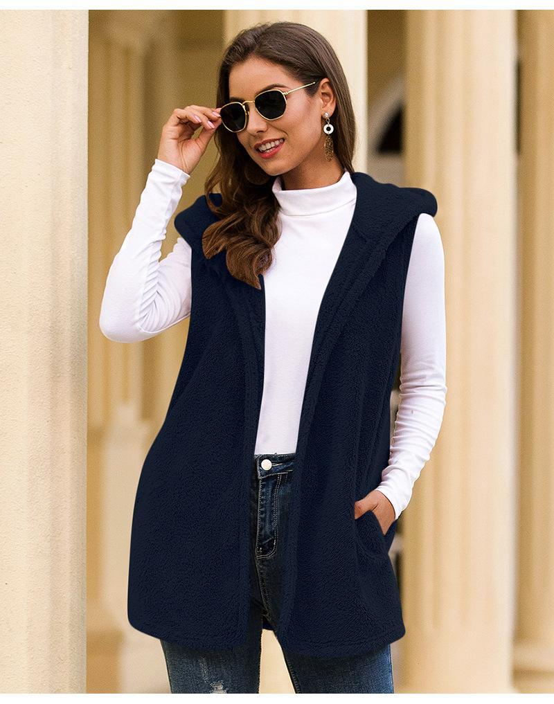 Hooded plush vest jacket