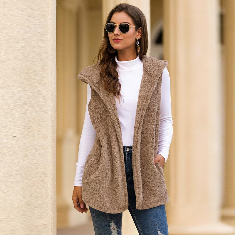 Hooded plush vest jacket