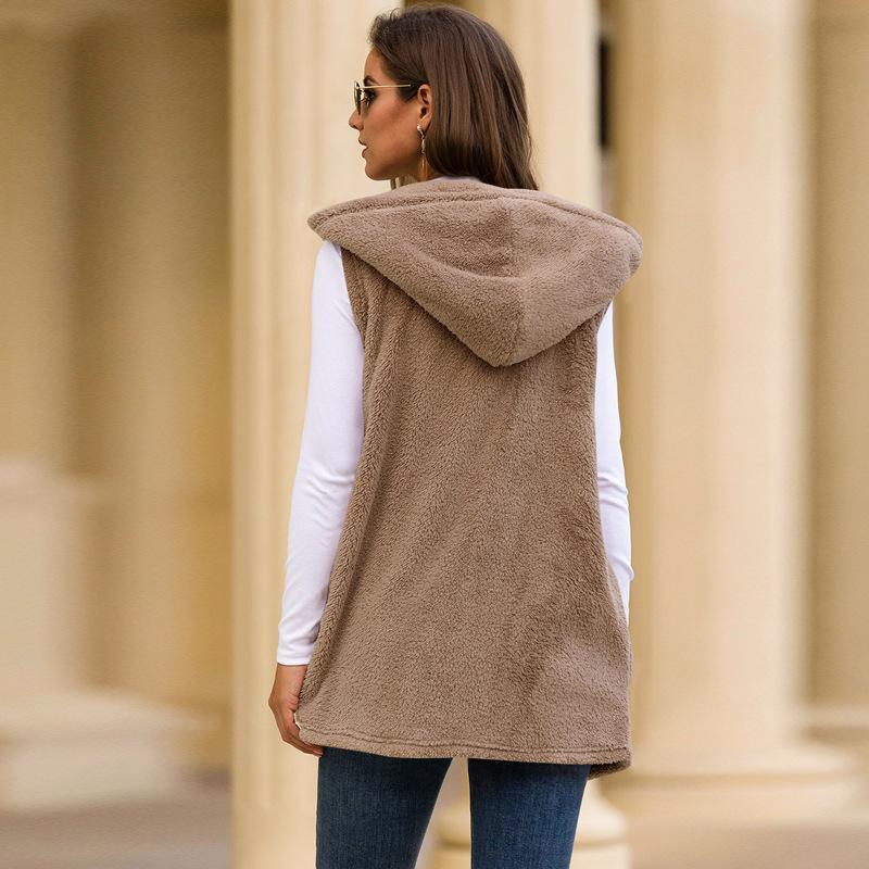 Hooded plush vest jacket