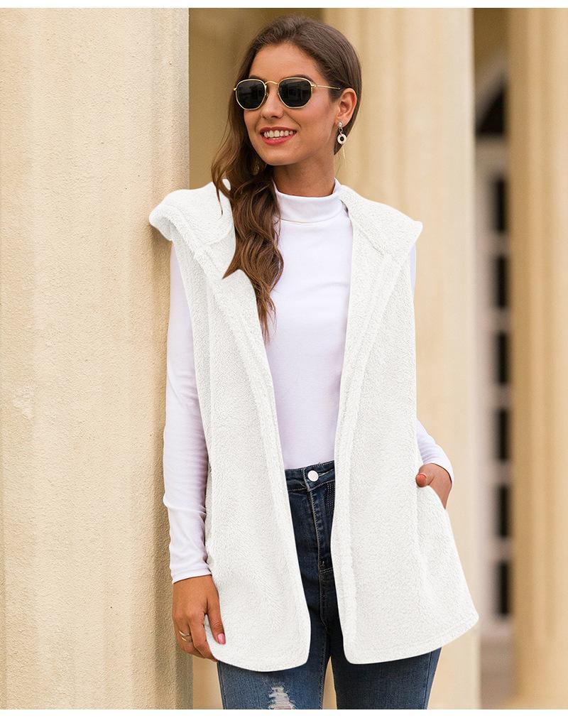 Hooded plush vest jacket