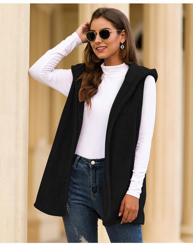 Hooded plush vest jacket