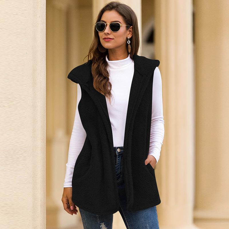 Hooded plush vest jacket