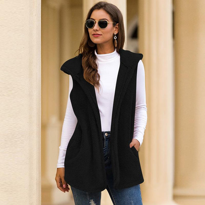 Hooded plush vest jacket