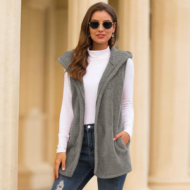 Hooded plush vest jacket