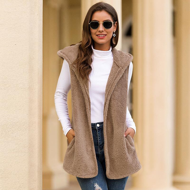 Hooded plush vest jacket