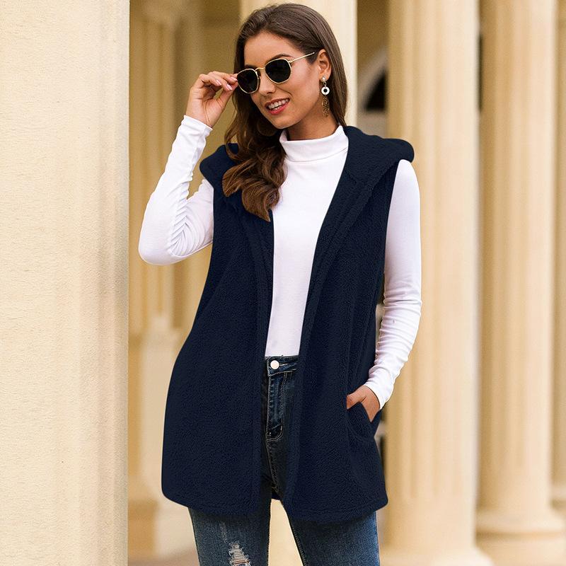 Hooded plush vest jacket