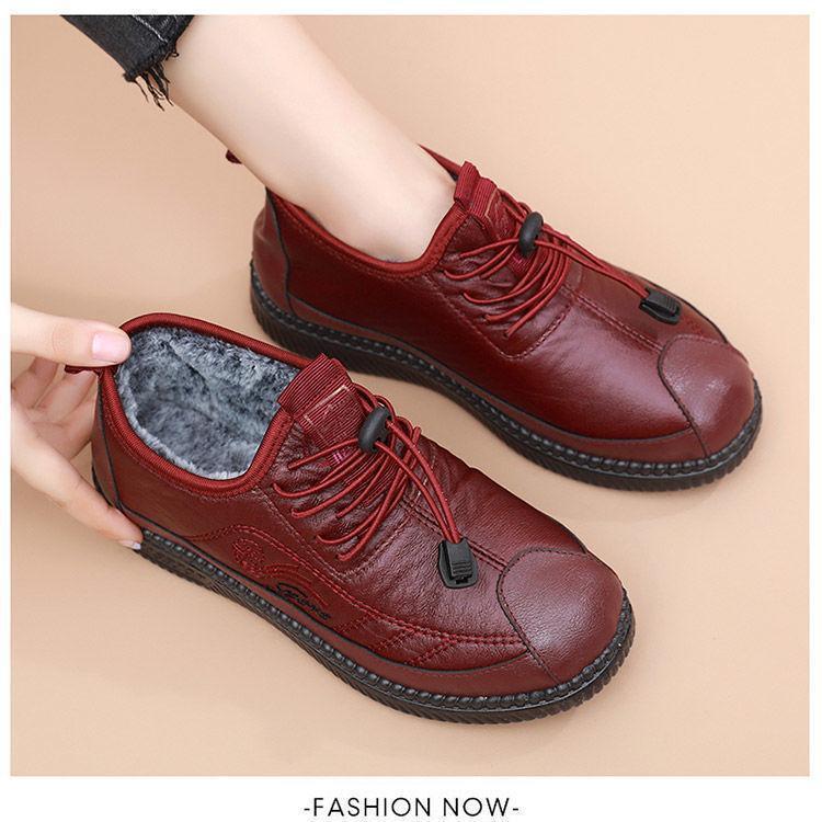 Womens Leather Shoes with Flat and Velvet Soft Sole